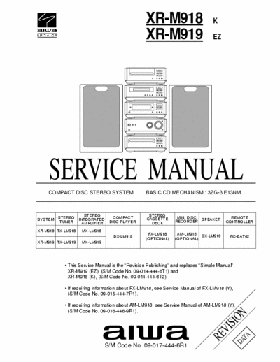 Aiwa XR-M918, XR-M919 Service Manual HiFi Stereo System - Type K, EZ - Tape mech. 3ZG-3 E13NM - (6.461Kb) 3 Part File - pag. 54